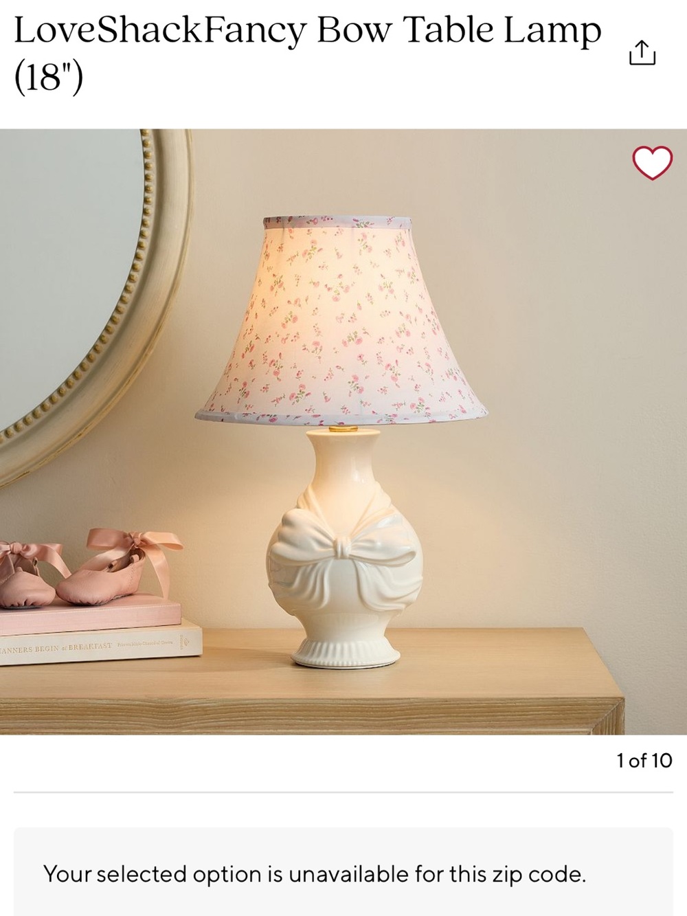 LoveShackFancy Cream Ceramic Lamp with Pink Floral Shade